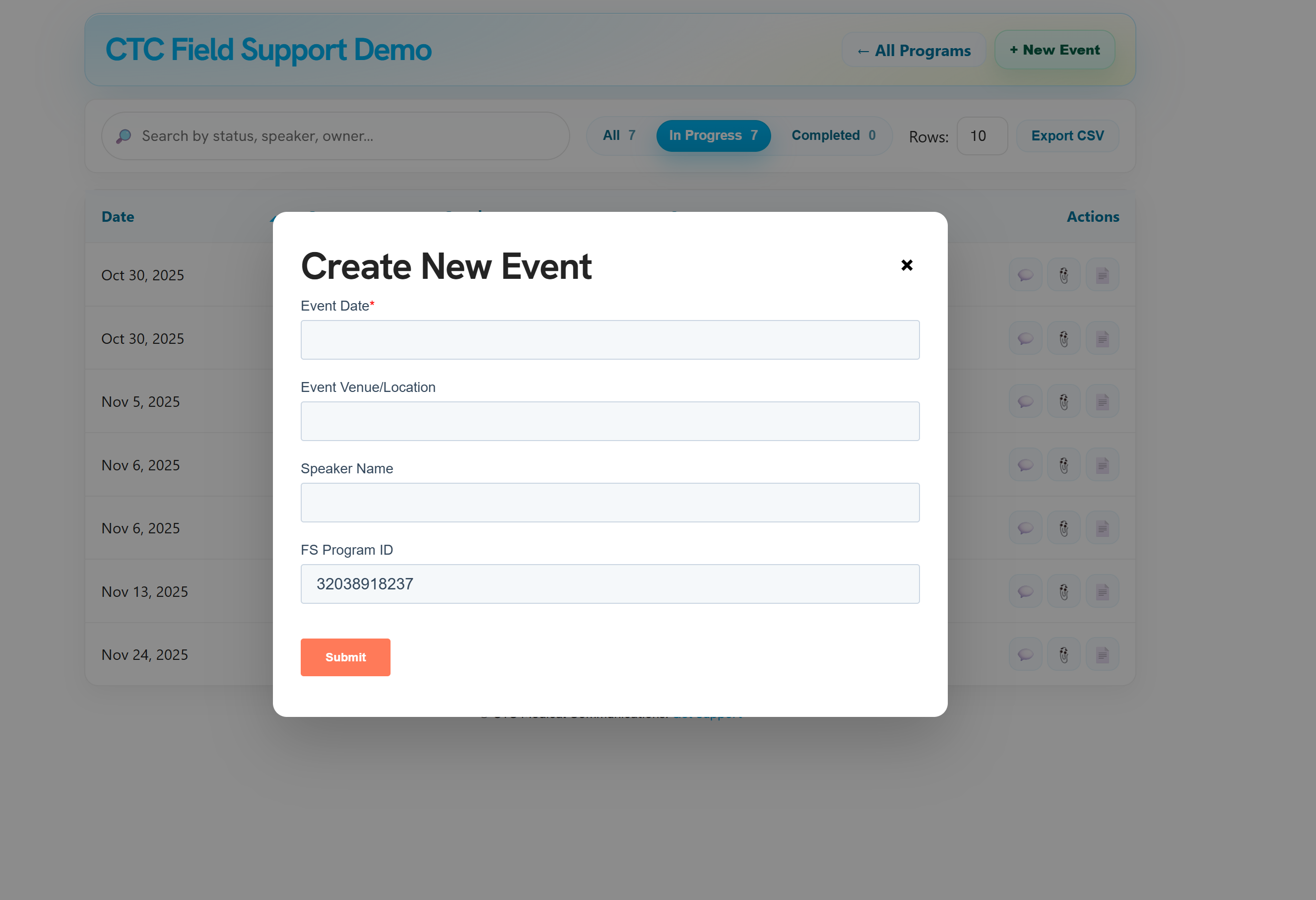 New event request form