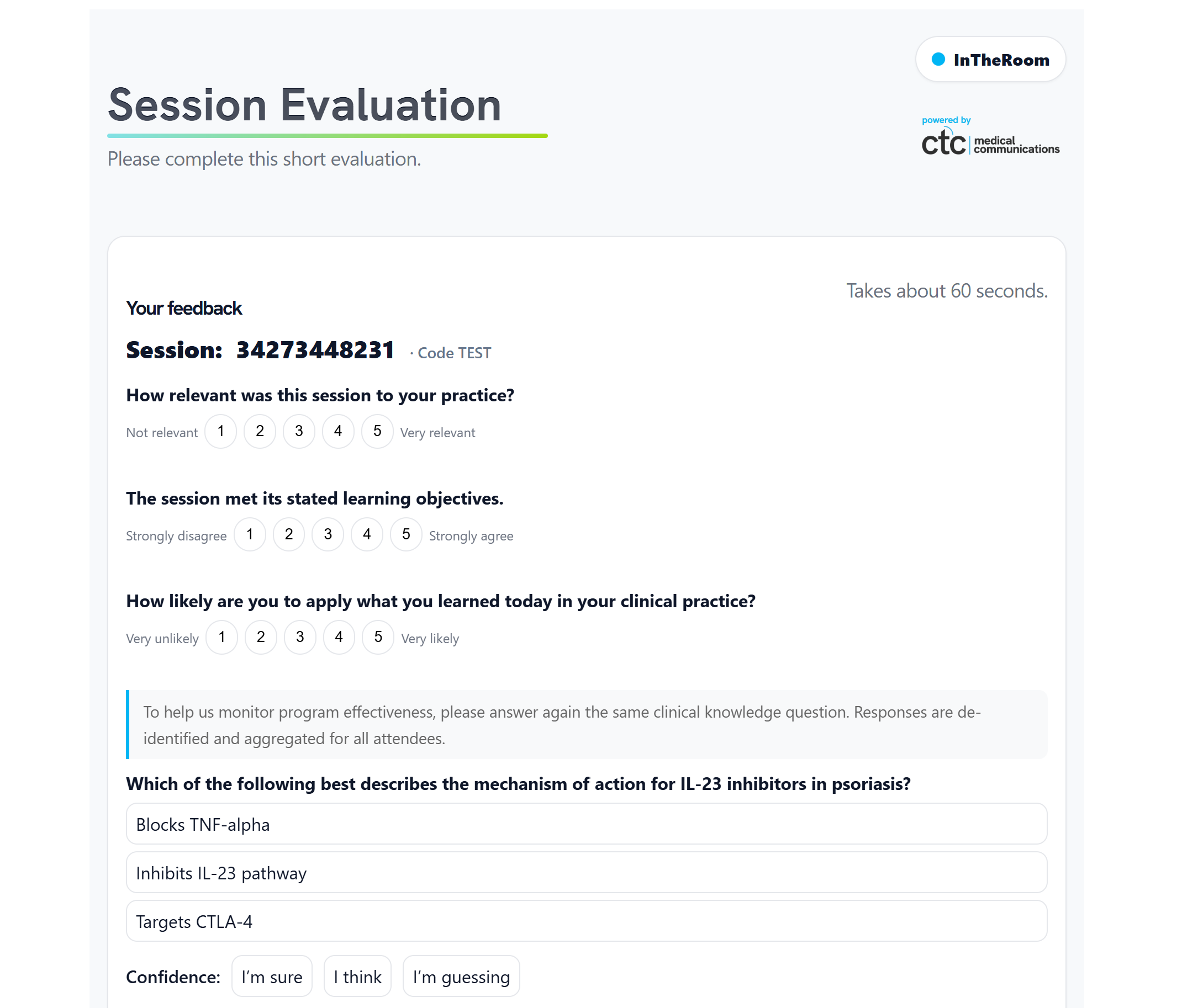 InTheRoom evaluation form